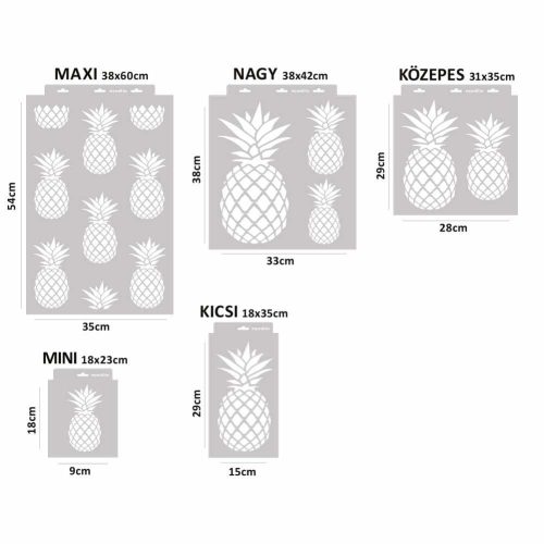 Ananász stencil - 3D - 38x42 cm nagy