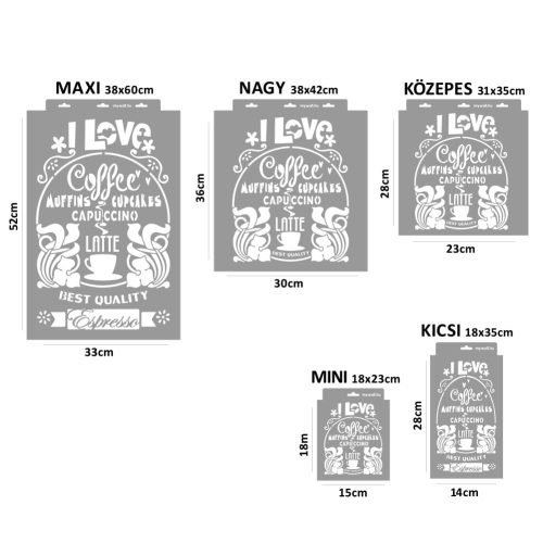 Kávé stencil - 3D - 38x42 cm nagy
