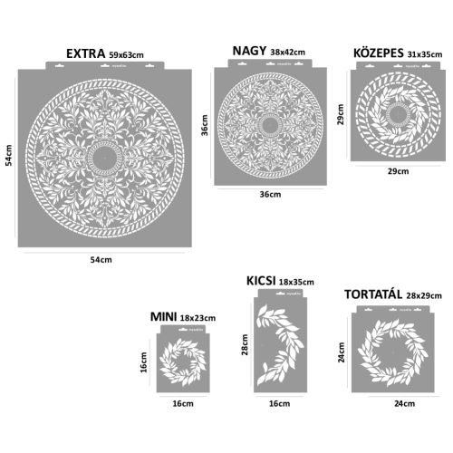 Leveles mandala stencil - Festő - 18x35 cm kicsi