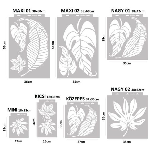Levélmix stencil - Festő - 18x35 cm kicsi