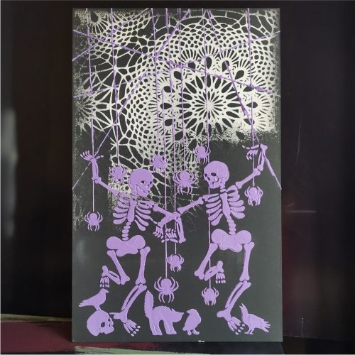 Pókok, csontvázak stencil - Festő - 59x63 cm extra